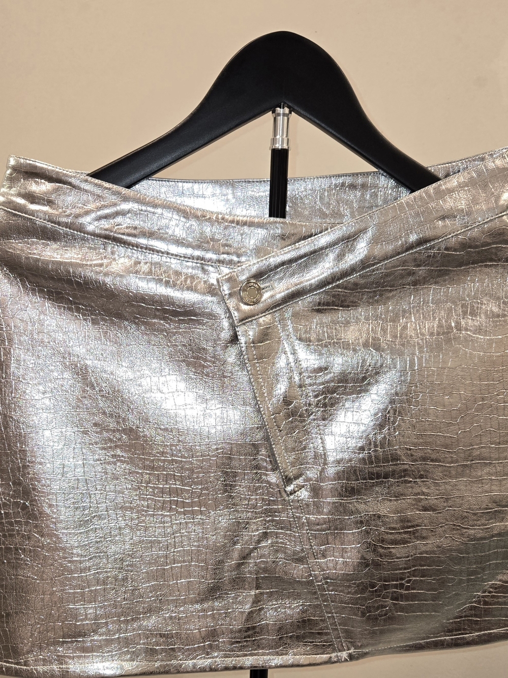 Torn by Ronny Kobo Silver Faux Croc Metallic Mini Skirt